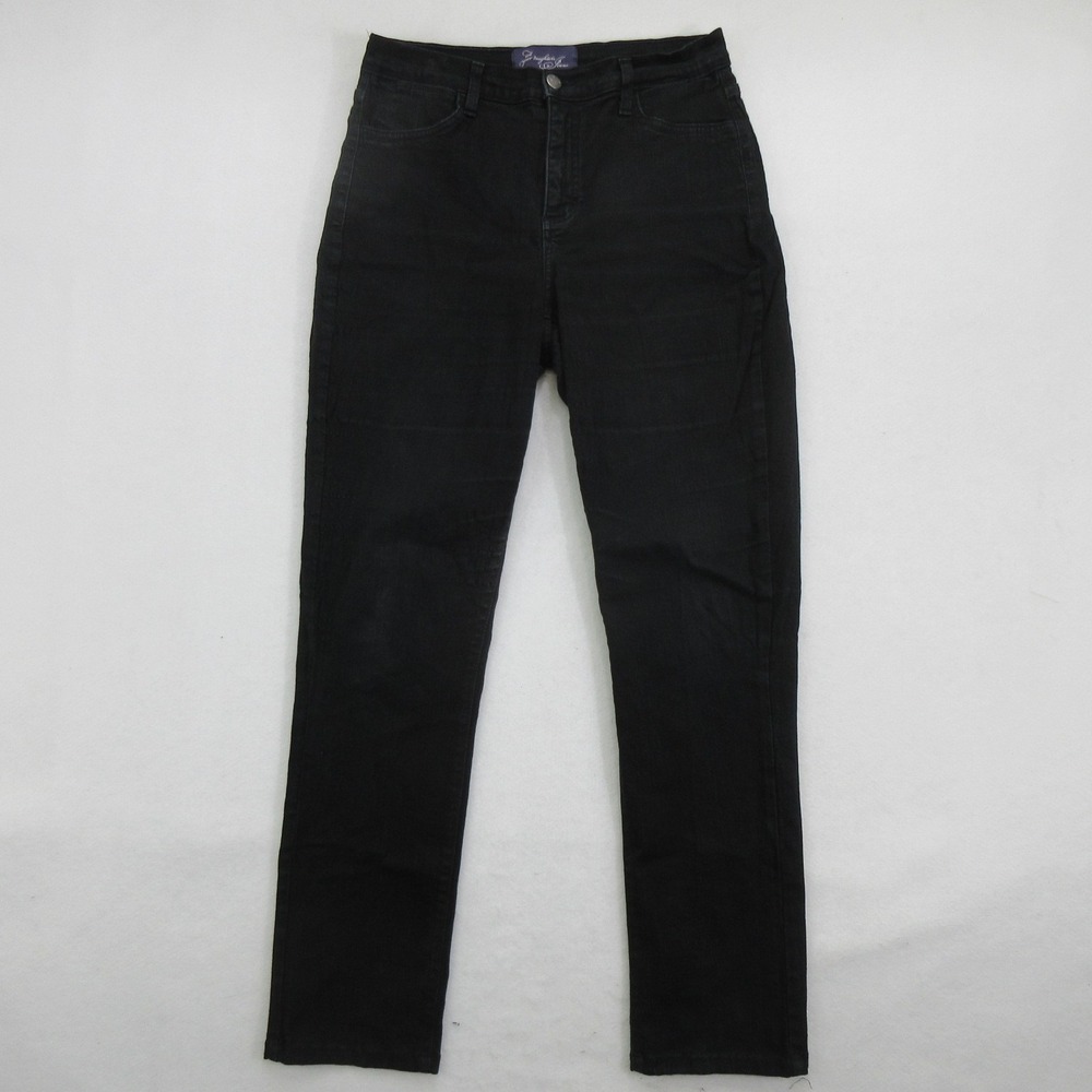 NYDJ Women's Jeans Size 8 Straight Leg Black Denim High Rise Stretch USA Made